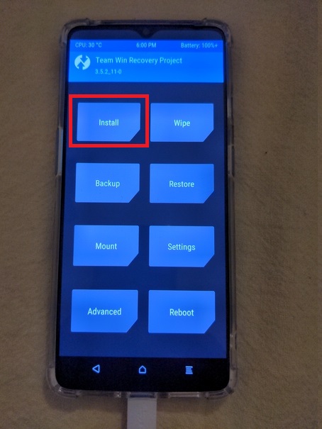 TWRP menu install