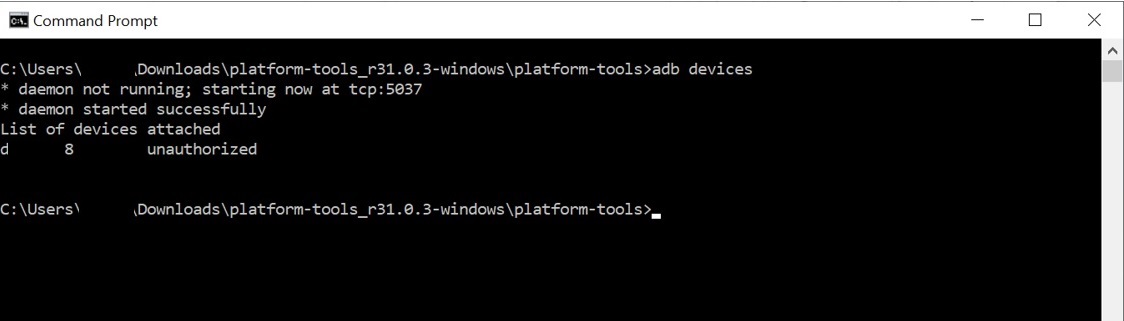Command unauthorized: adb devices