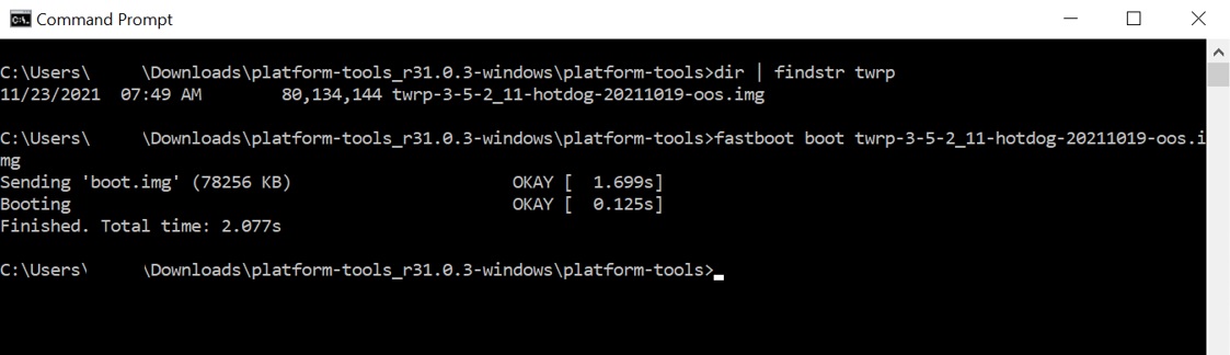 Booting into TWRP via memory