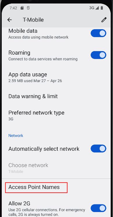 Select Access Point Names