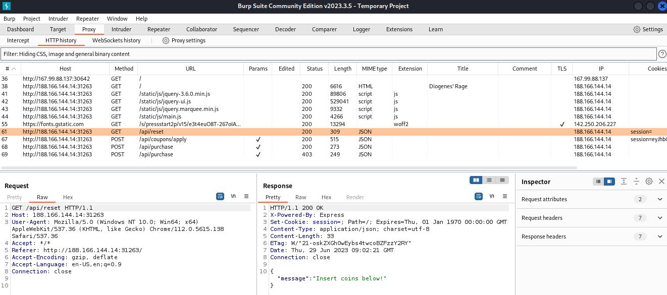 Burp Suite /api/reset