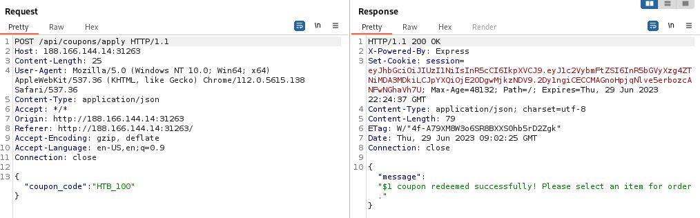 Burp Suite /api/coupons/apply